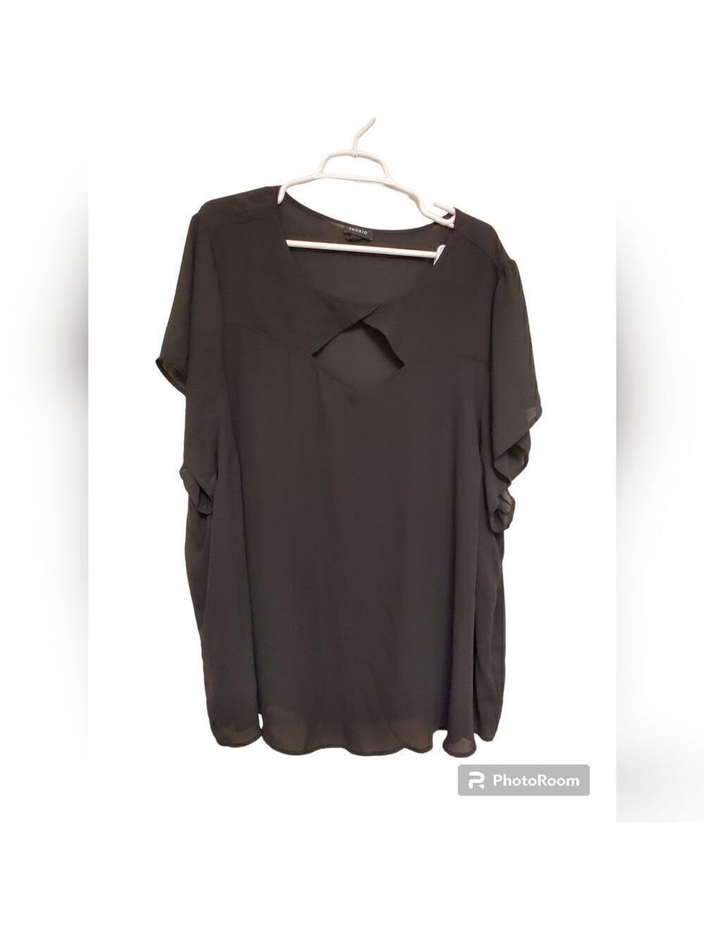 Torrid Black Chiffon Peekaboo Blouse 5X Plus Size Flowy Workwear Career Top